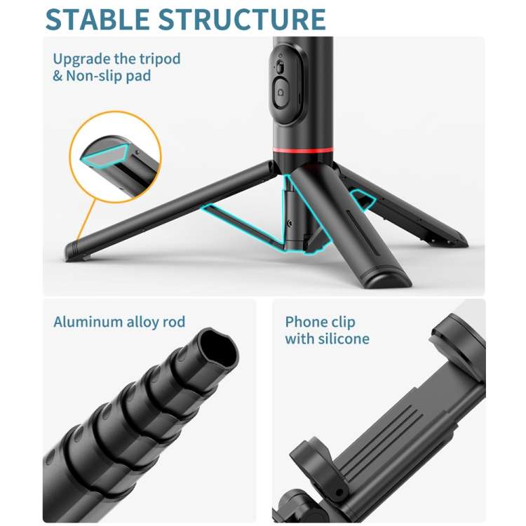 Q12s Bluetooth Remote Control Rotatable Fill Light Tripod Selfie Stick