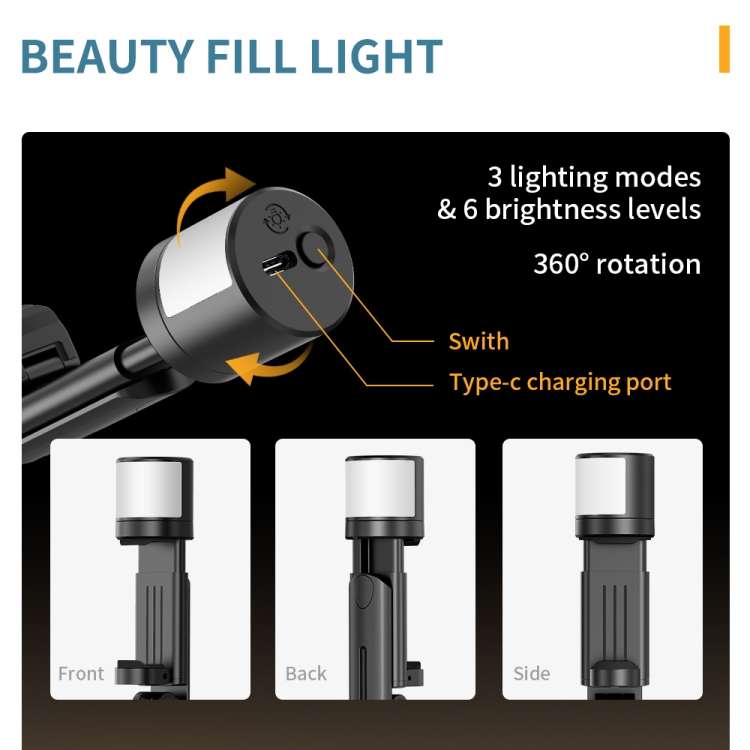 Q12s Bluetooth Remote Control Rotatable Fill Light Tripod Selfie Stick