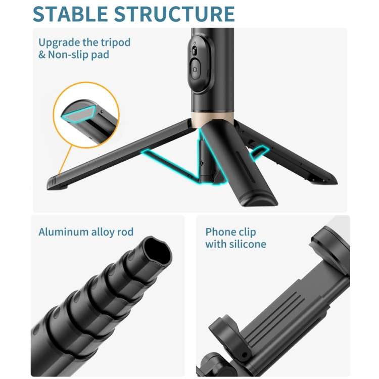 Q12 Hidden Design Reinforced Bluetooth Remote Control Tripod Selfie Stick, Q12 (Black)