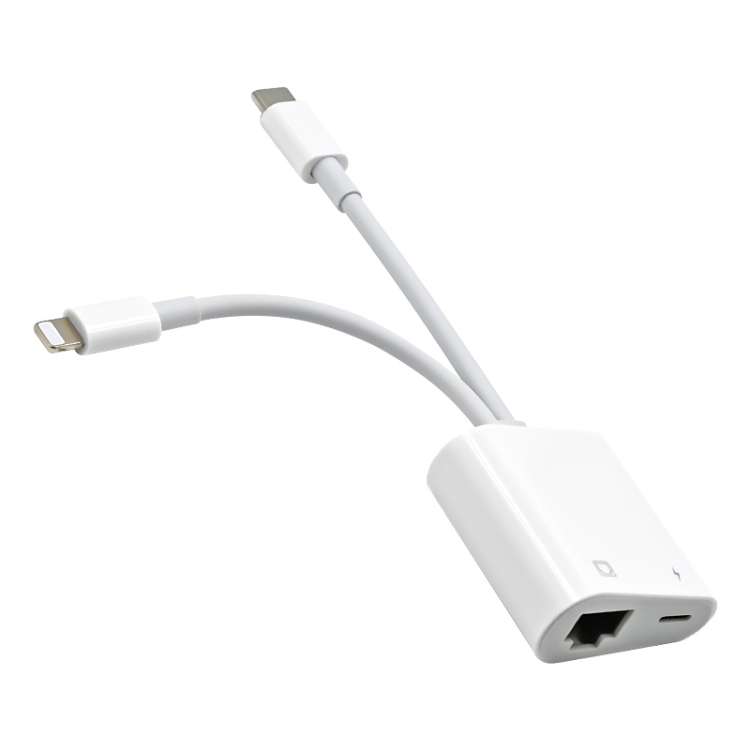 NK-1035 Pro 2 in 1 USB-C / Type-C + 8 Pin Male to RJ45 + 8 Pin Charging Female Interface Adapter