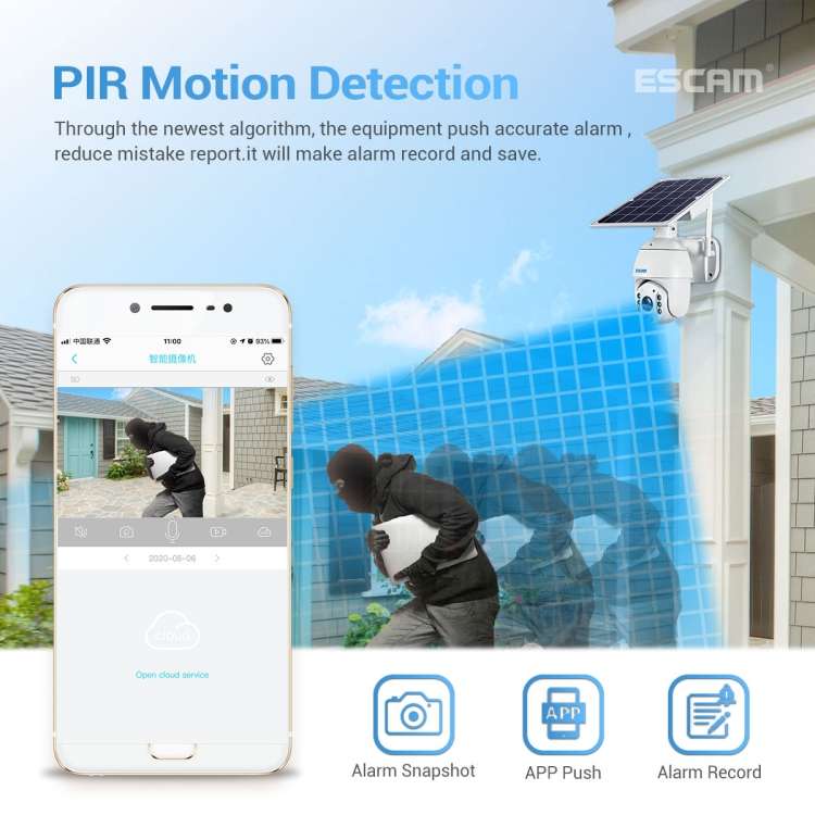 ESCAM QF480 US Version HD 1080P IP66 Waterproof 4G Solar Panel PT IP Camera without Battery, Supp...
