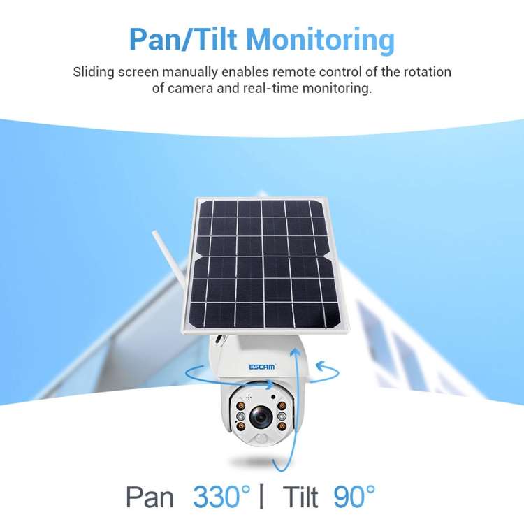ESCAM QF480 EU Version HD 1080P IP66 Waterproof 4G Solar Panel PT IP Camera with Battery, Support...