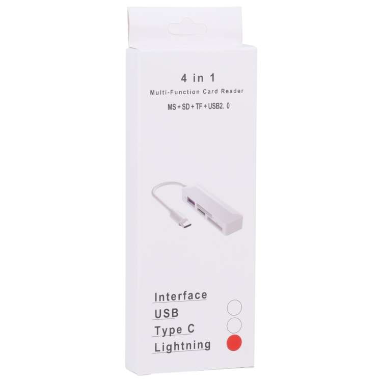 4 in 1 MS + SD + TF + USB2.0 Multi-function Card Reader for 8 Pin Devices