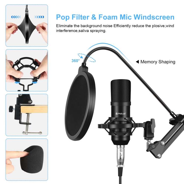 PULUZ Sound Card Live Broadcast Bluetooth Sound Mixer Studio Microphone Kits with Suspension Scis...