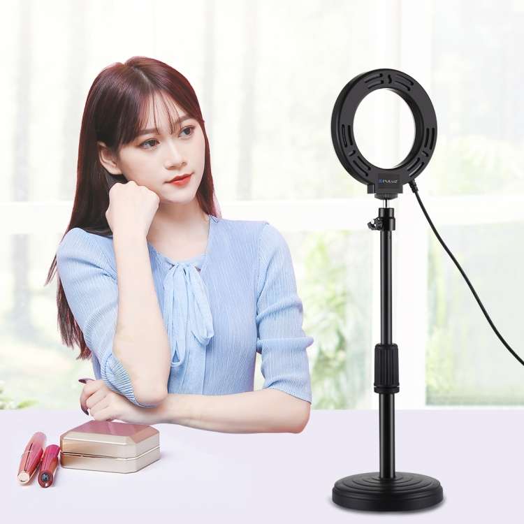 PULUZ Round Base Desktop Holder + 4.7 inch 12cm 3 Modes USB Dimmable LED Ring Vlogging Video Ligh...