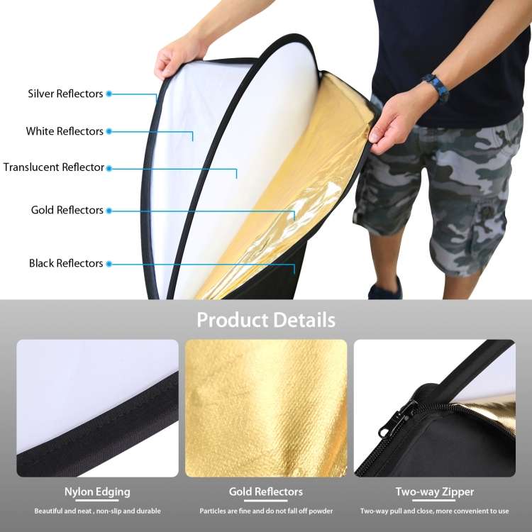 PULUZ 110cm 5 in 1 (Silver / Translucent / Gold / White / Black) Folding Photo Studio Reflector B...
