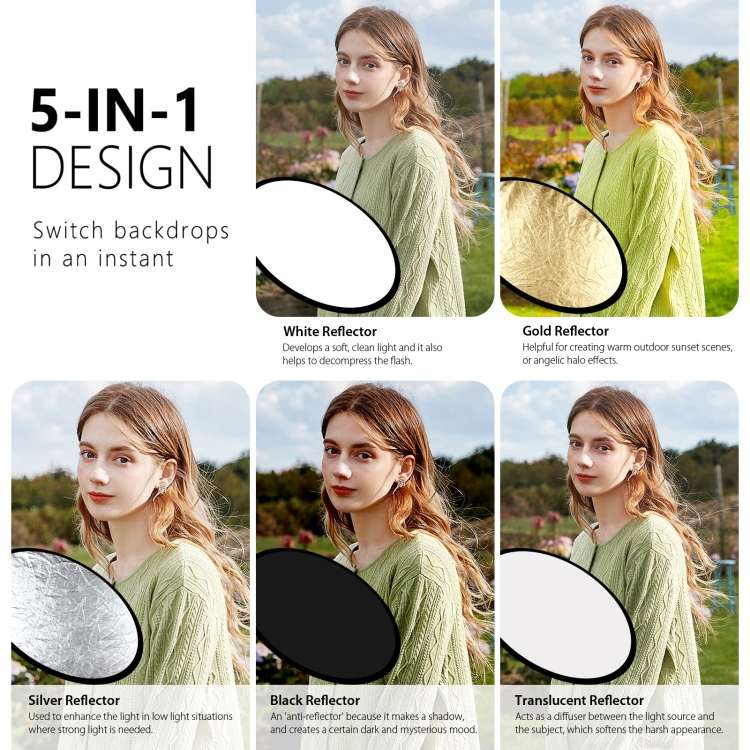 PULUZ 110cm 5 in 1 (Silver / Translucent / Gold / White / Black) Folding Photo Studio Reflector B...
