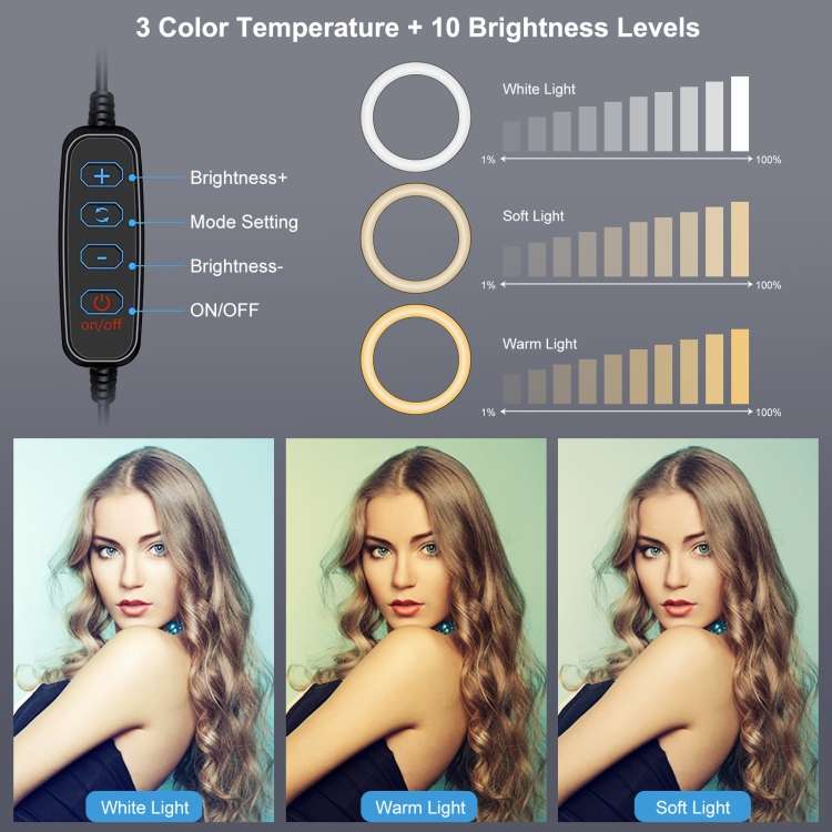 PULUZ 6.2 inch 16cm Ring Selfie Light 3 Modes USB Dimmable Dual Color Temperature LED Curved Vlog...