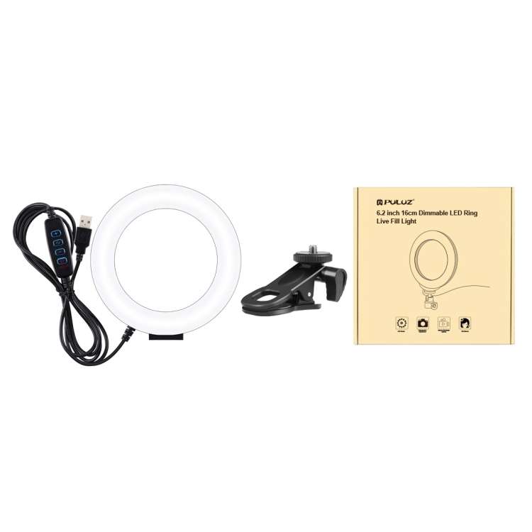 PULUZ 6.2 inch 16cm Ring Selfie Light 3 Modes USB Dimmable Dual Color Temperature LED Curved Vlog...