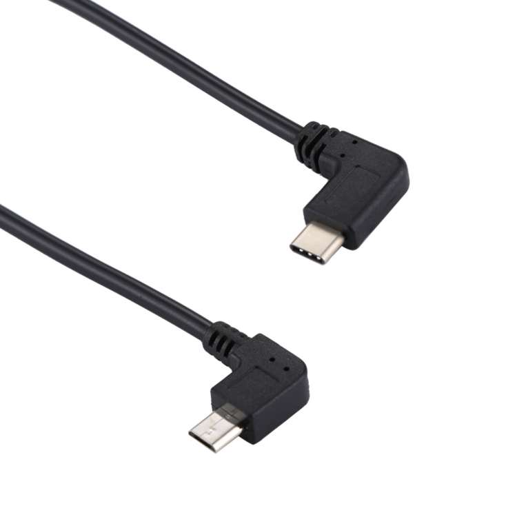 USB-C / Type-C Male Elbow to Micro USB Male Elbow Adapter Cable, Total Length: about 25cm, For Sa...