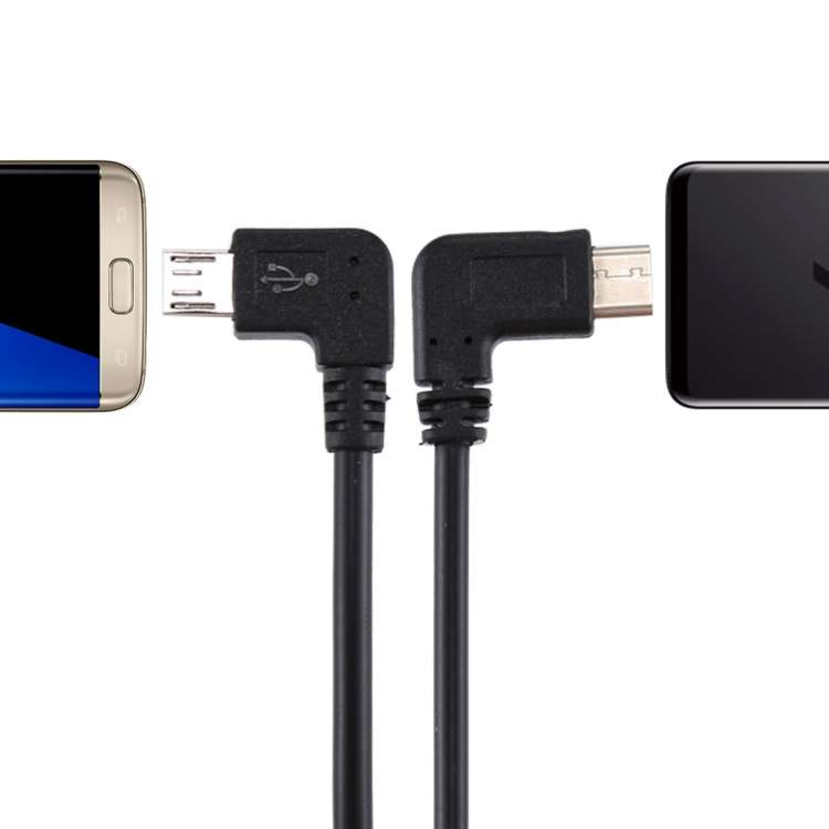 USB-C / Type-C Male Elbow to Micro USB Male Elbow Adapter Cable, Total Length: about 25cm, For Sa...