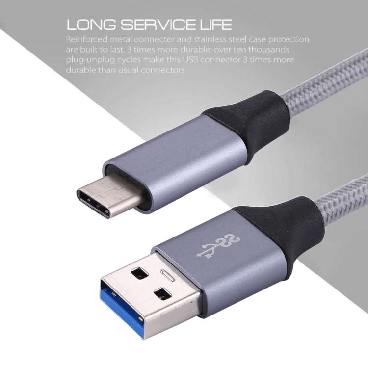 1m Wires Woven Metal Head USB-C / Type-C 3.1 to USB 3.0 Data / Charger Cable