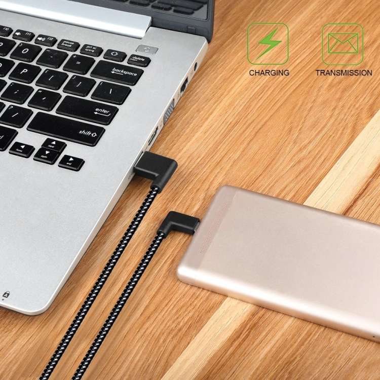 1m 2A USB to USB-C / Type-C Nylon Weave Style Double Elbow Data Sync Charging Cable