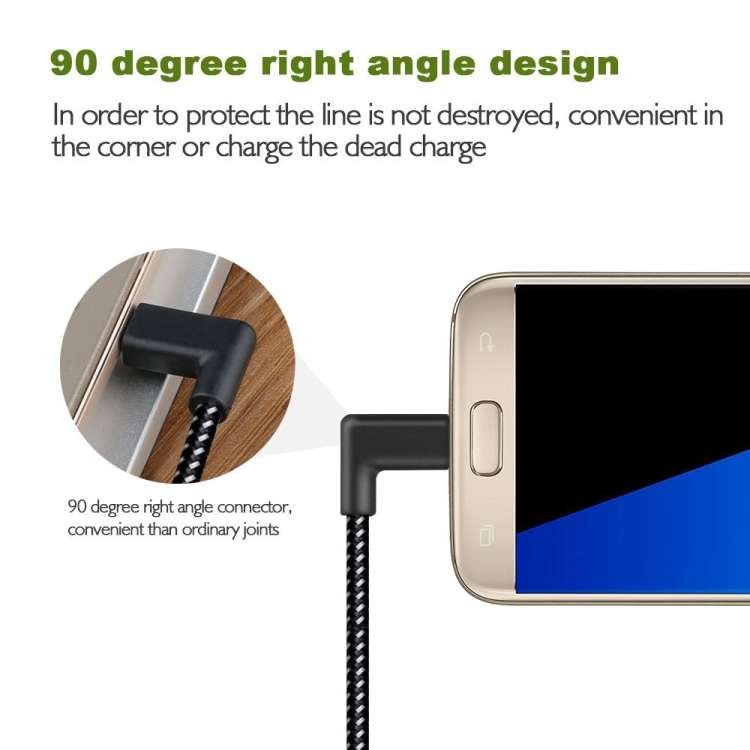 1m 2A USB to USB-C / Type-C Nylon Weave Style Double Elbow Data Sync Charging Cable