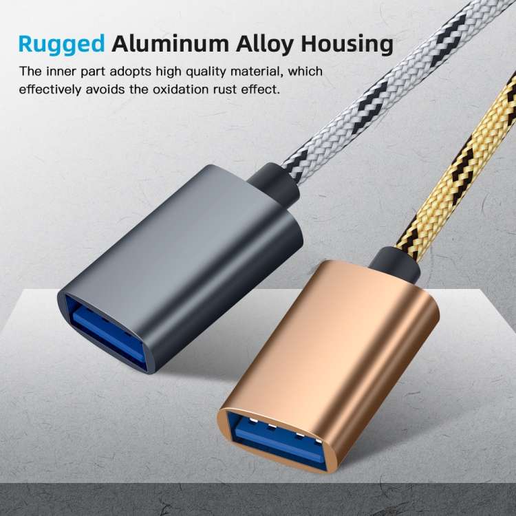 USB 3.0 Female to Micro USB + USB-C / Type-C Male Charging + Transmission OTG Nylon Braided Adapt...