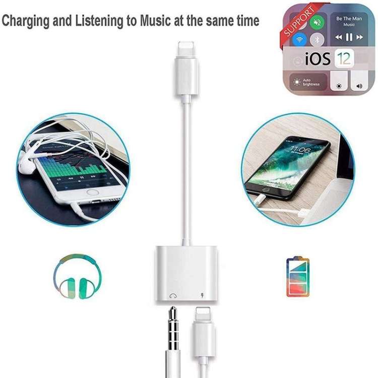 ZS-KL21804 2 in 1 8 Pin to 3.5mm Audio + 8 Pin Charging Interface, Earphone Adapter, Suitable for...