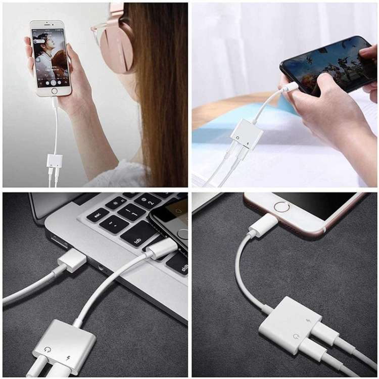 ZS-KL21804 2 in 1 8 Pin to 3.5mm Audio + 8 Pin Charging Interface, Earphone Adapter, Suitable for...