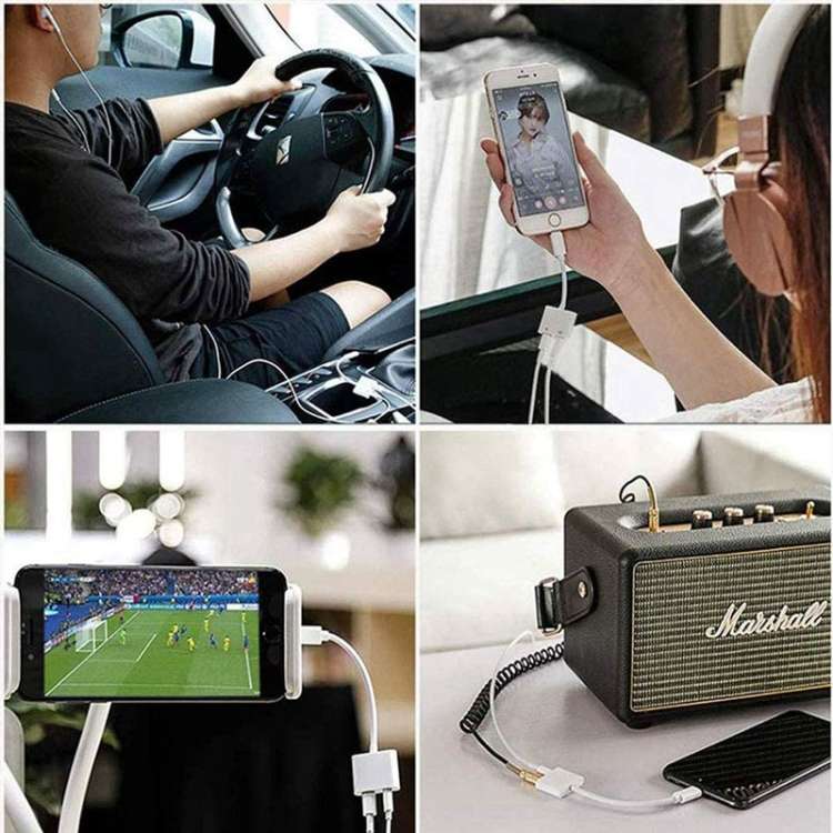ZS-KL21804 2 in 1 8 Pin to 3.5mm Audio + 8 Pin Charging Interface, Earphone Adapter, Suitable for...