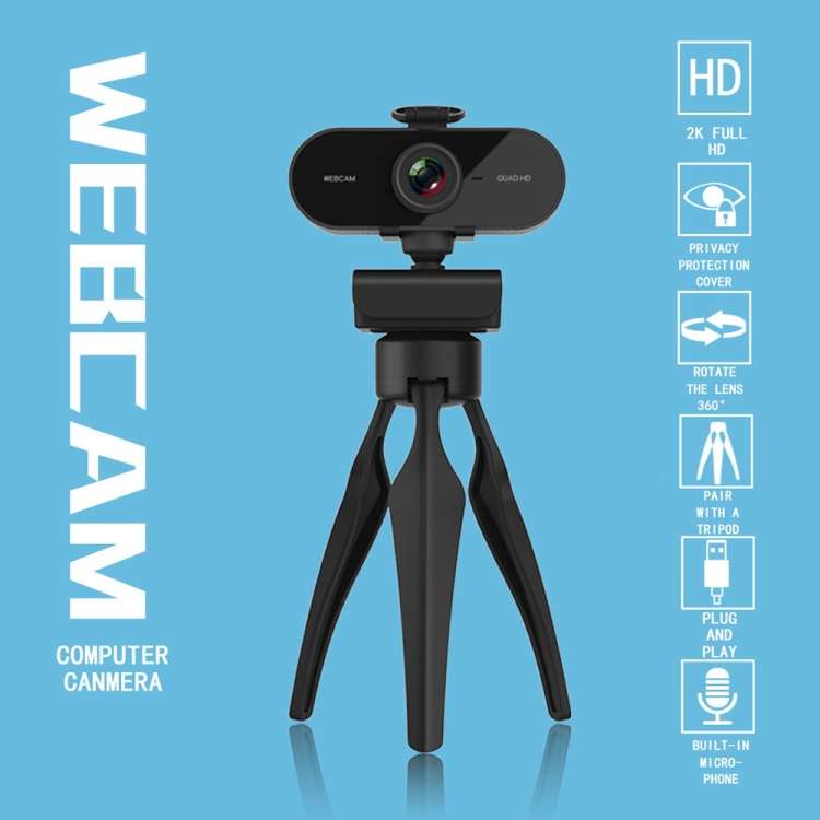 B1 4 Million Pixels 2K Resolution HD 1080P 360 Degrees Rotation Webcam with Mic &amp; Tripod