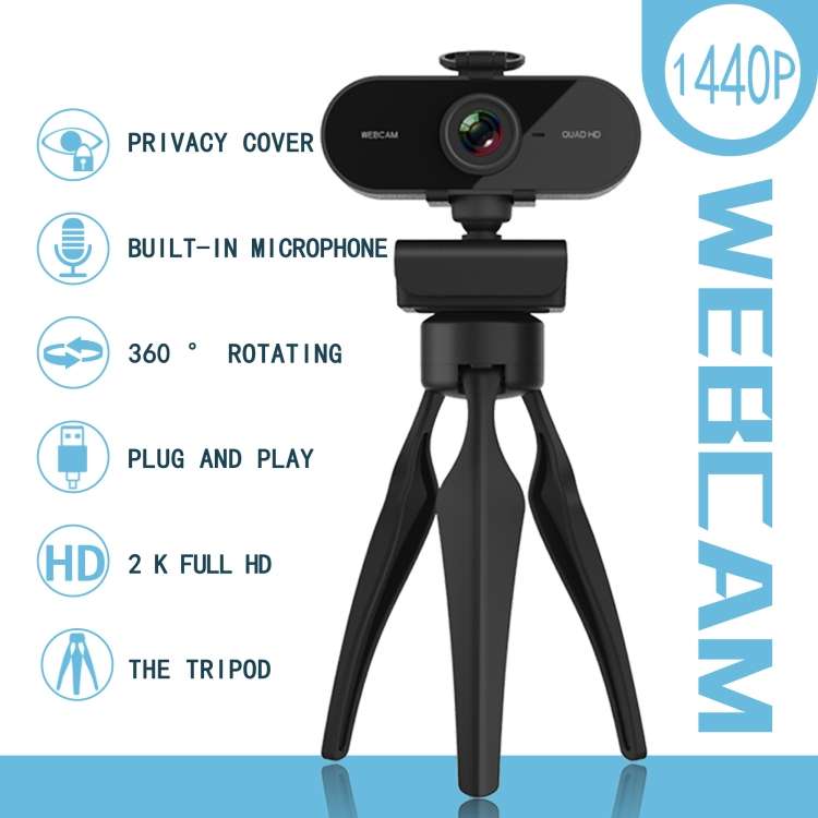 B1 4 Million Pixels 2K Resolution HD 1080P 360 Degrees Rotation Webcam with Mic &amp; Tripod