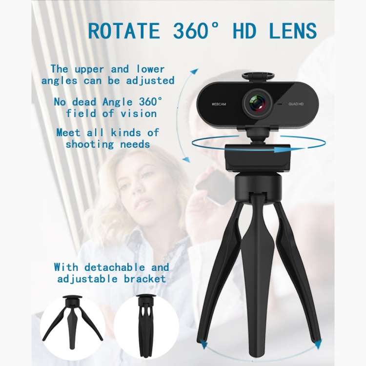 B1 4 Million Pixels 2K Resolution HD 1080P 360 Degrees Rotation Webcam with Mic &amp; Tripod