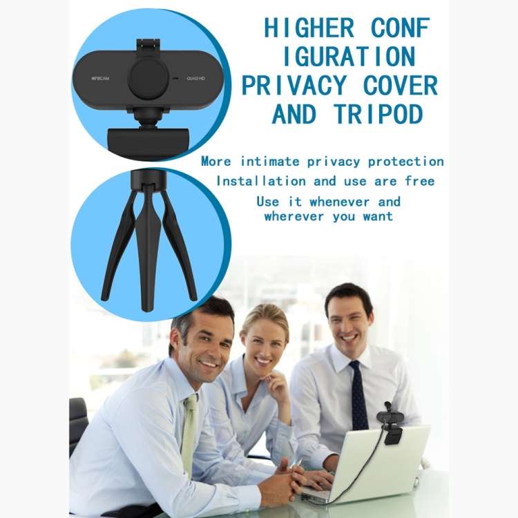 B1 4 Million Pixels 2K Resolution HD 1080P 360 Degrees Rotation Webcam with Mic &amp; Tripod