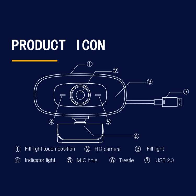 C10 2K HD Without Distortion 360 Degrees Rotate Three-speed Fill Light USB Free Drive Webcams, Bu...