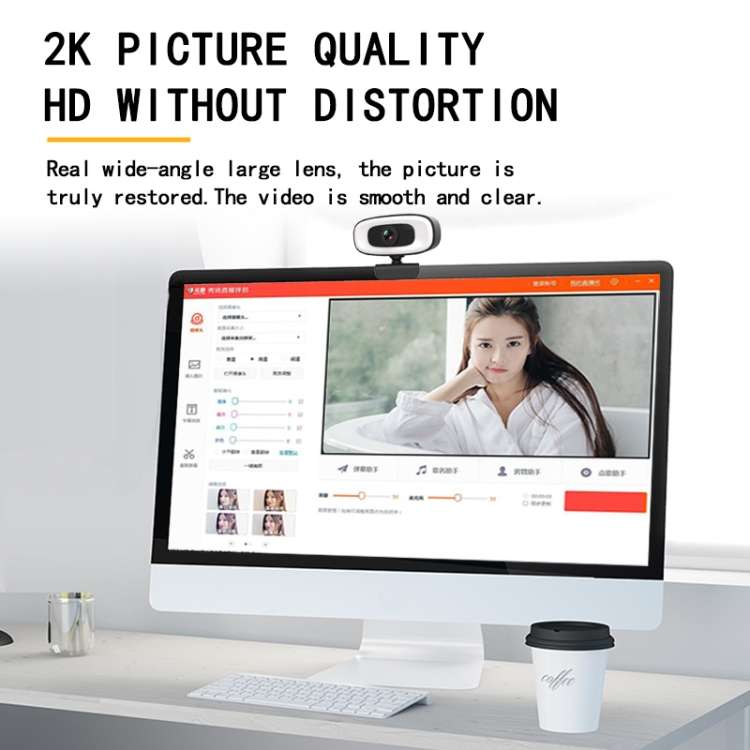 C10 2K HD Without Distortion 360 Degrees Rotate Three-speed Fill Light USB Free Drive Webcams, Bu...