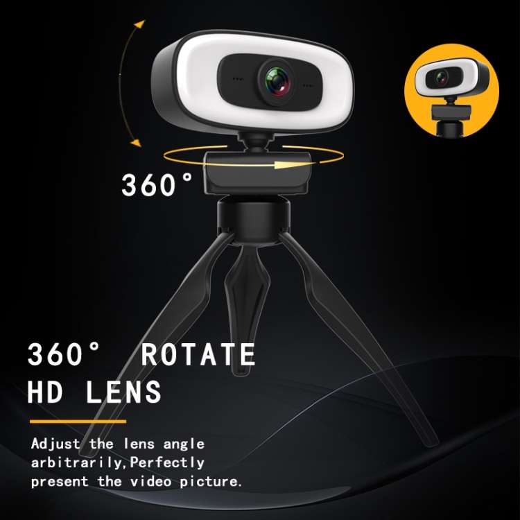 C10 2K HD Without Distortion 360 Degrees Rotate Three-speed Fill Light USB Free Drive Webcams, Bu...