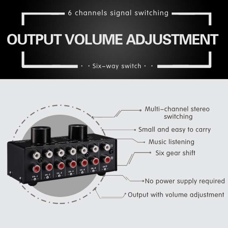 B016 6 Input 1 Output Audio Signal Source Selection Switcher, Output Volume Adjustment Control RC...