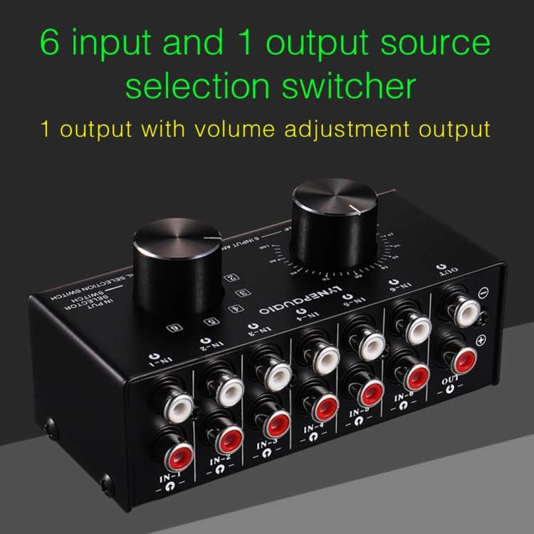 B016 6 Input 1 Output Audio Signal Source Selection Switcher, Output Volume Adjustment Control RC...
