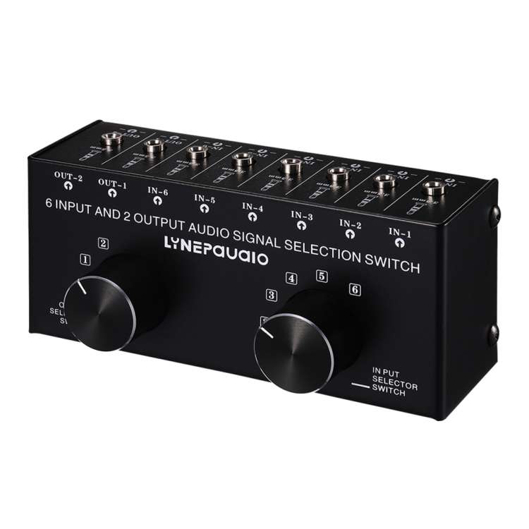 B027 6 input 2 output or 2 input 6 output audio signal source selection switcher 3.5mm interface