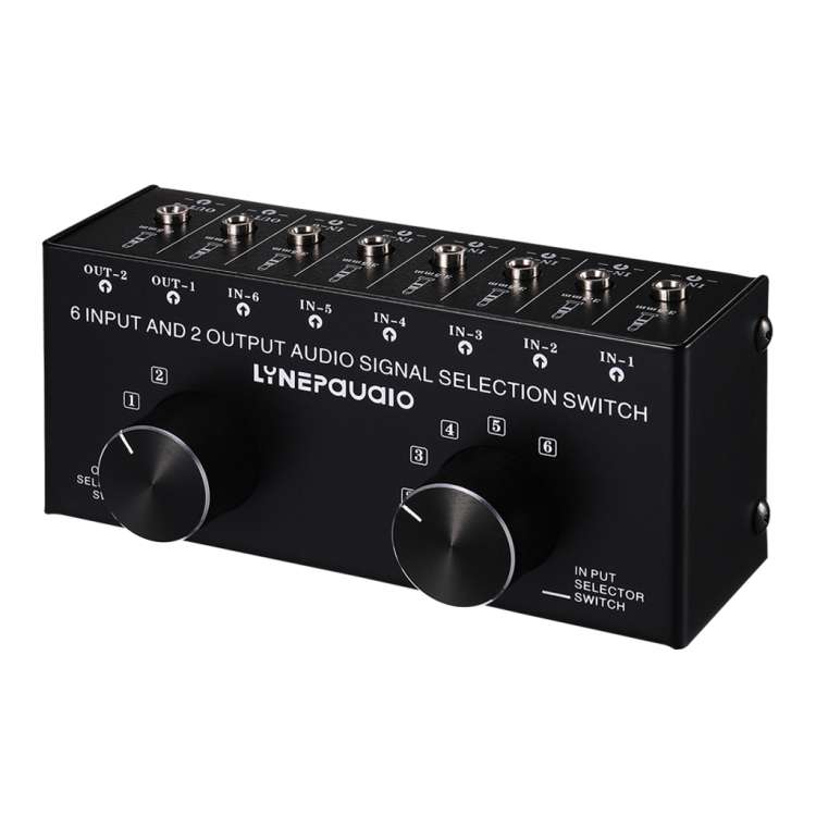 B027 6 input 2 output or 2 input 6 output audio signal source selection switcher 3.5mm interface