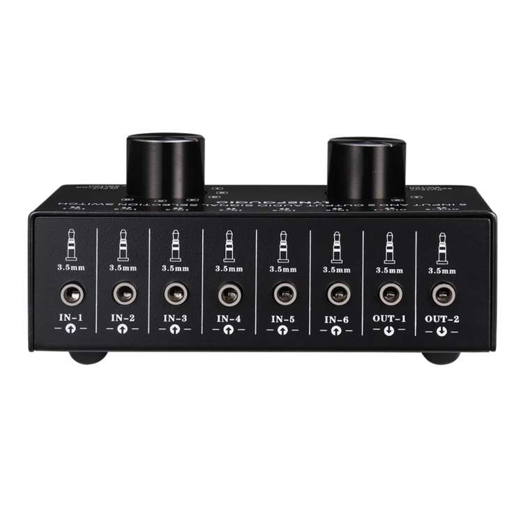 B027 6 input 2 output or 2 input 6 output audio signal source selection switcher 3.5mm interface