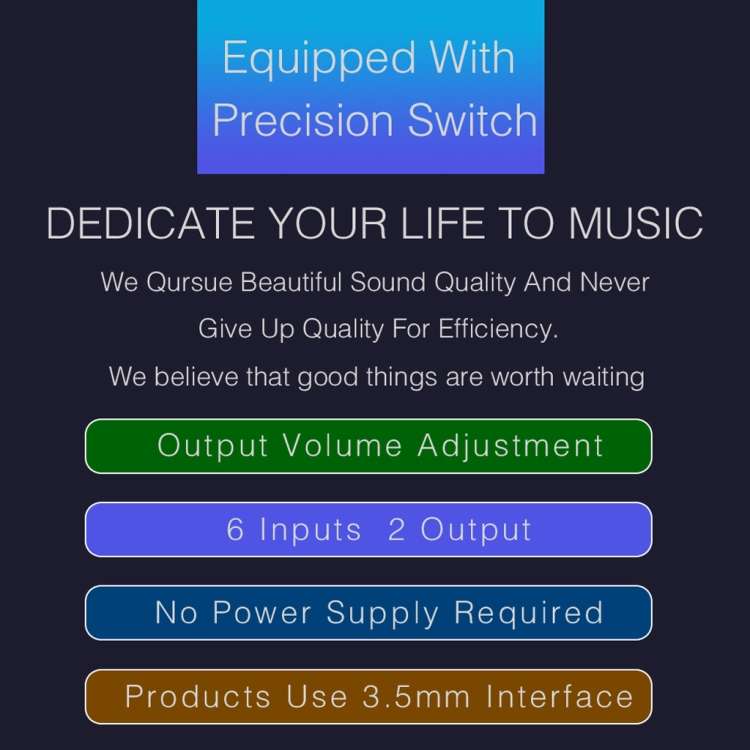 B027 6 input 2 output or 2 input 6 output audio signal source selection switcher 3.5mm interface
