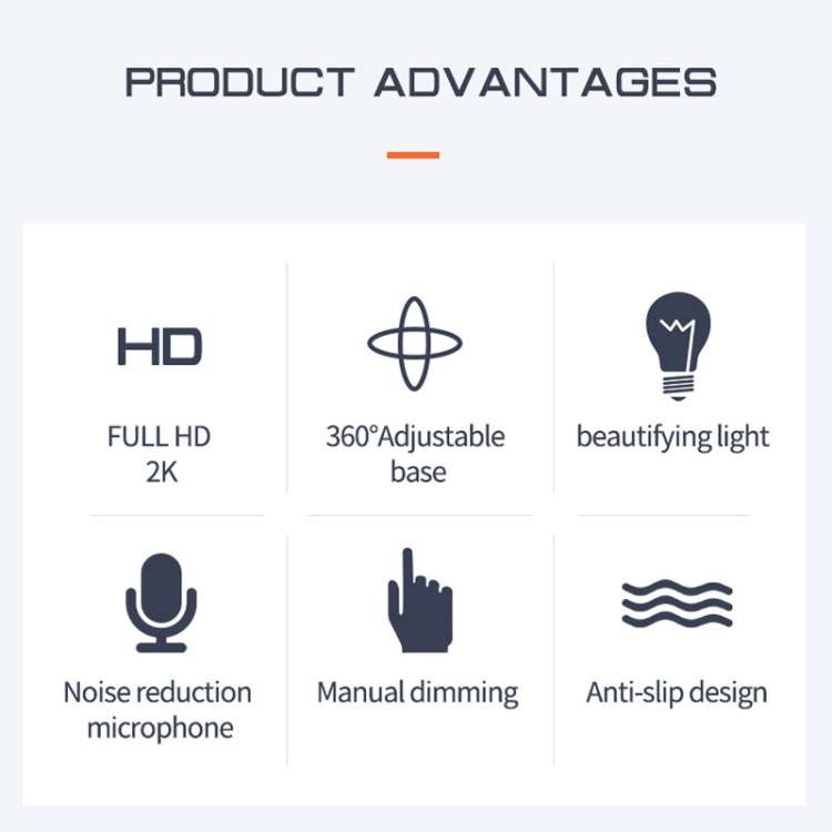 X98 USB Drive-Free HD Fill Light Camera with Microphone, 720P, 1080P, 2K Auto Focus