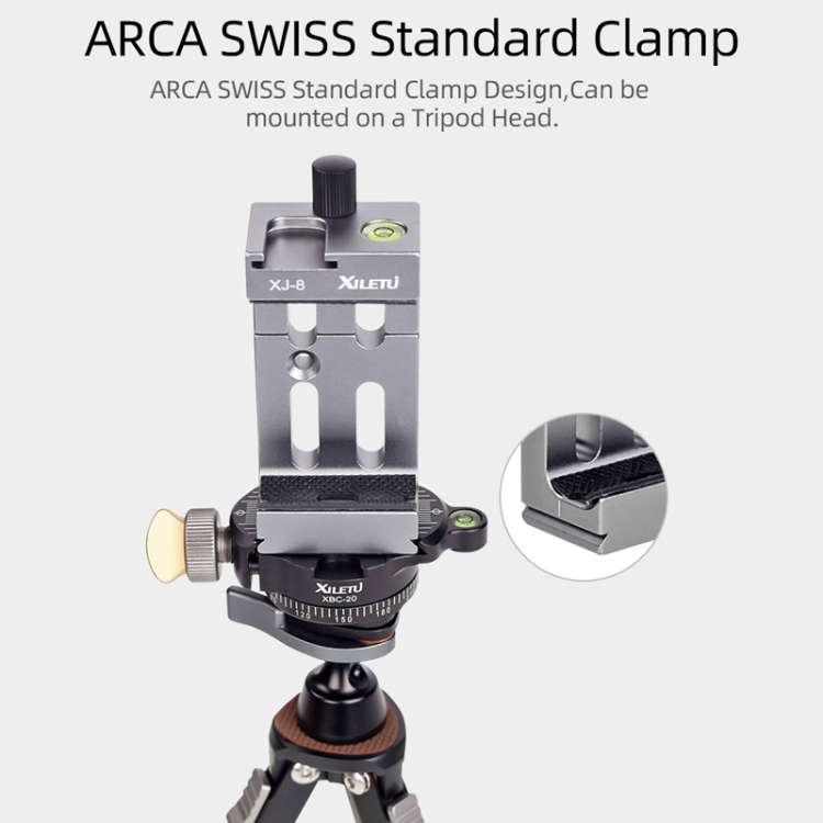 XILETU XJ-8 Aluminum Alloy Camera Head Tripod Mobile Phone Clip