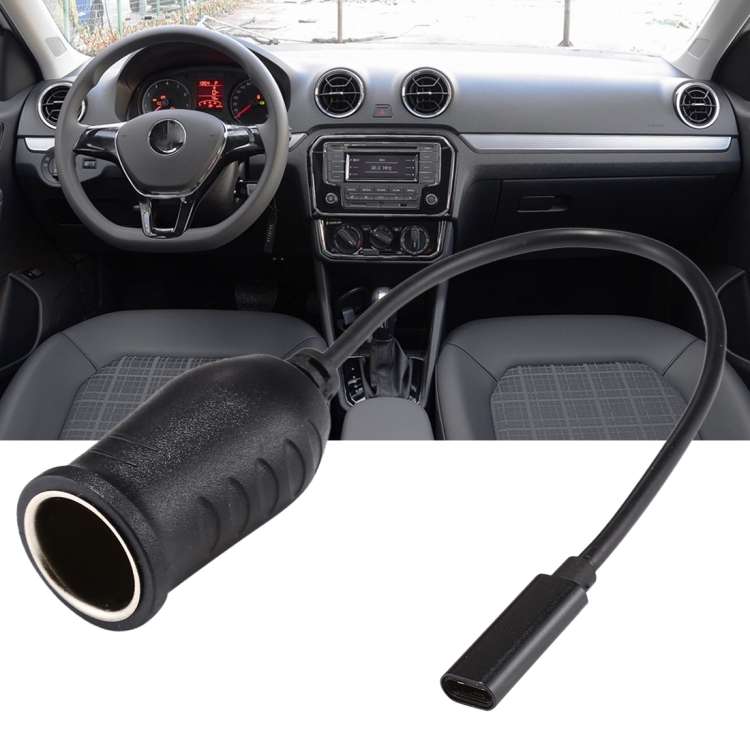 Car 60-100W DC18-20V Multi-functional USB-C / Type-C Connector to Cigarette Lighter