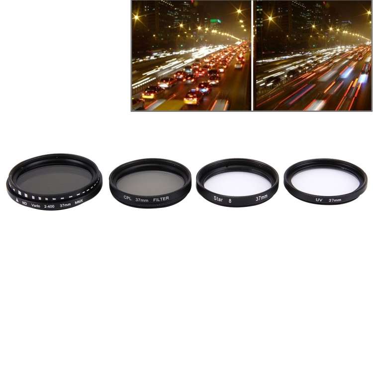 JUNESTAR 4 in 1 Proffesional 37mm Lens Filter(CPL + UV + ND2-400 + Star 8) for GoPro &amp; Xiaomi...