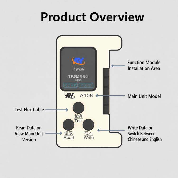 AY A108 Multi-function Dot Matrix Battery Repair Programmer for iPhone 8-16 Pro Max