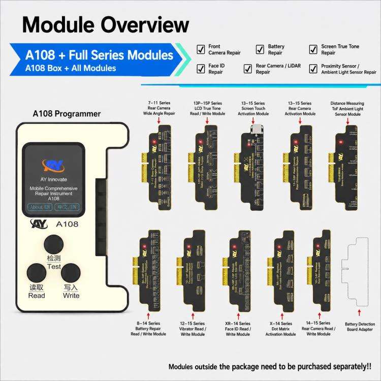 AY A108 Multi-function Dot Matrix Battery Repair Programmer for iPhone 8-16 Pro Max