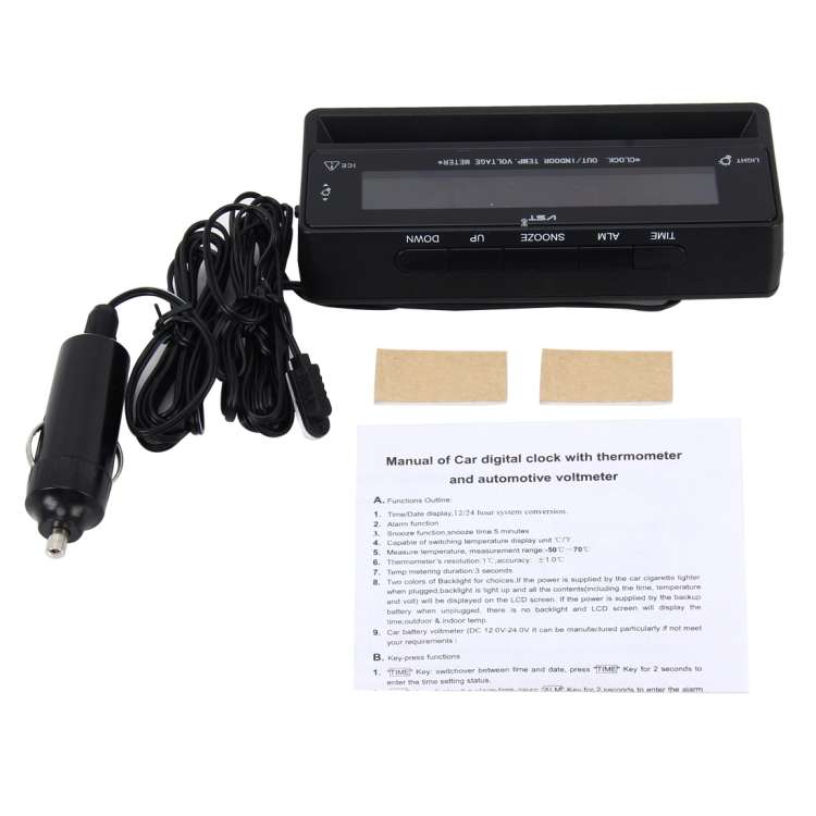 Digital Car Thermometer Voltage Meter Luminous Clock Tester Detector Multi-function Car Digital C...