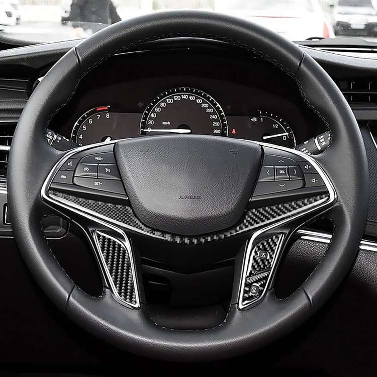 4 in 1 Car Carbon Fiber Steering Wheel Button Decorative Sticker for Cadillac xt5 2016-2017, Left...