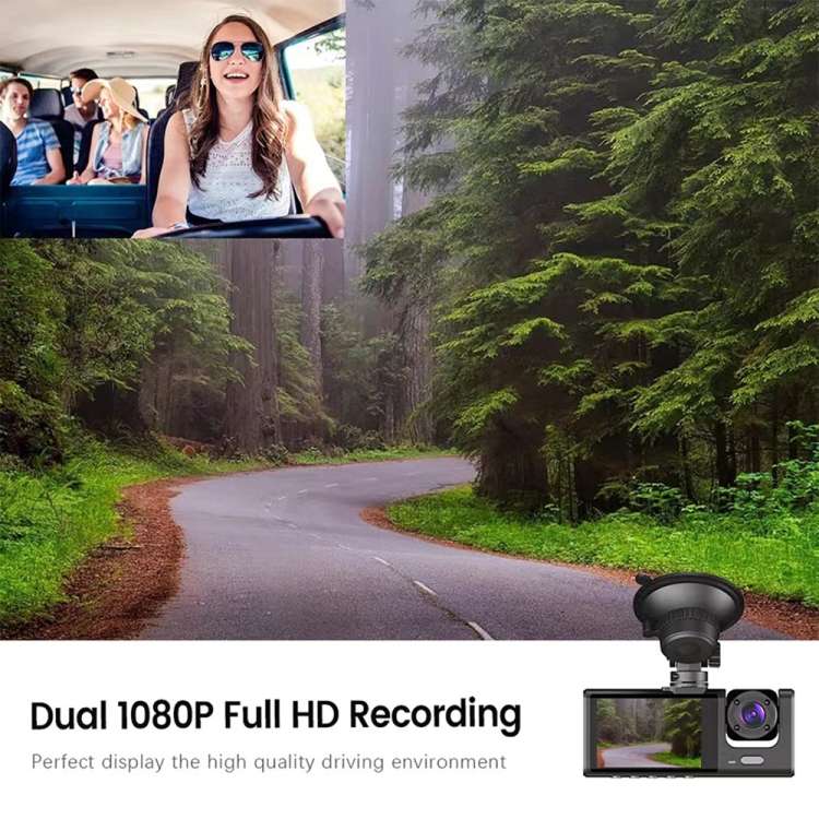 A1 3-lens Video HD Night Vision Car Driving Recorder, with Rear View Camera