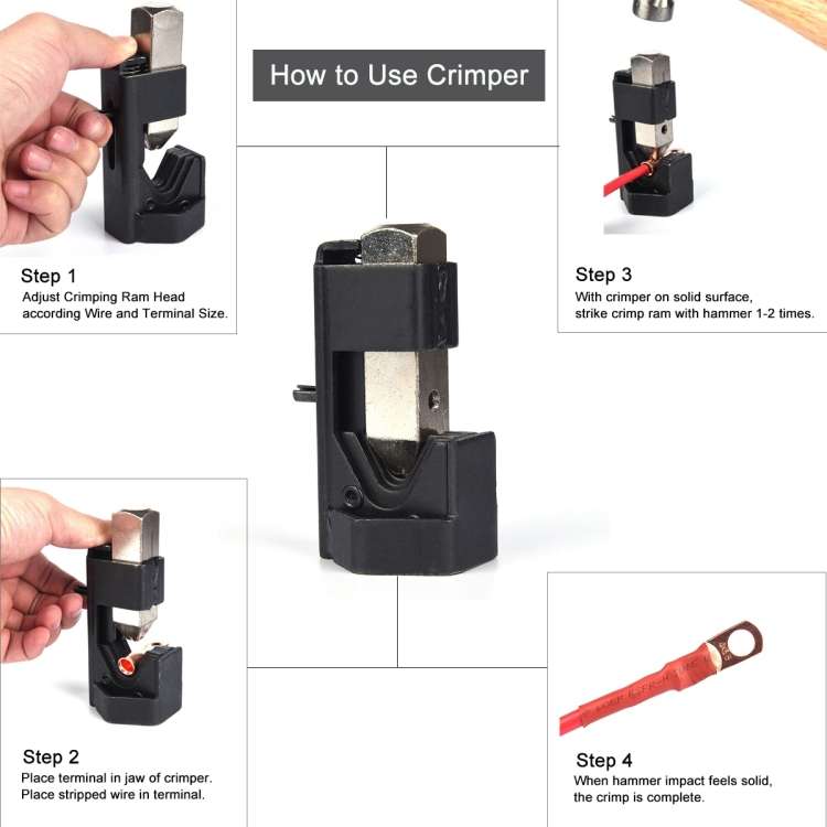 Car Battery Cable Hammer Crimper Hammer Lug Crimper Tool Pliers with T2 Copper 4 x 5/16 Heavy-dut...