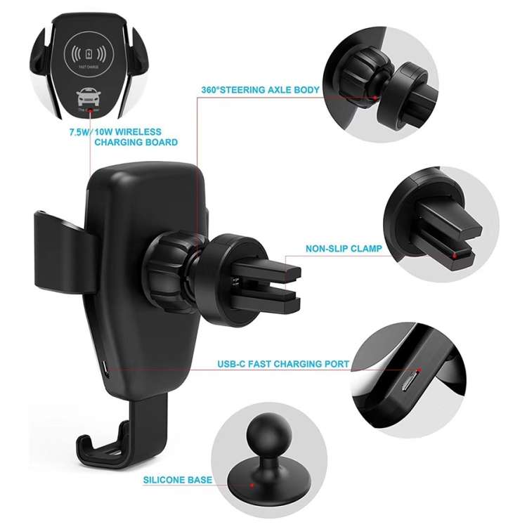 C6 Gravity Induction Car Qi Wireless Charger Fast Charging Air Vent Phone Holder