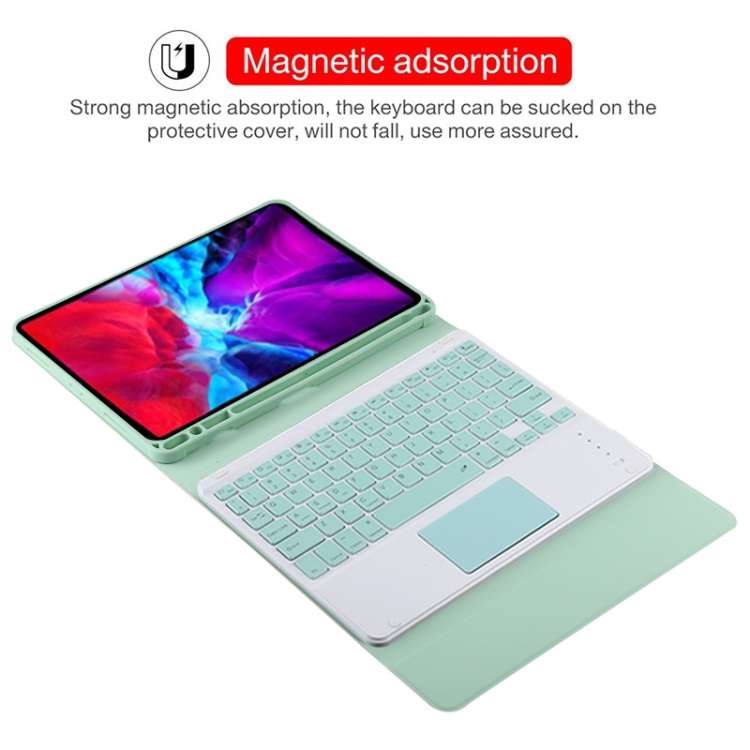 TG11BC Detachable Bluetooth Green Keyboard Microfiber Leather Tablet Case for iPad Pro 11 inch (2...