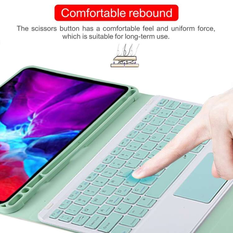 TG11BC Detachable Bluetooth Green Keyboard Microfiber Leather Tablet Case for iPad Pro 11 inch (2...
