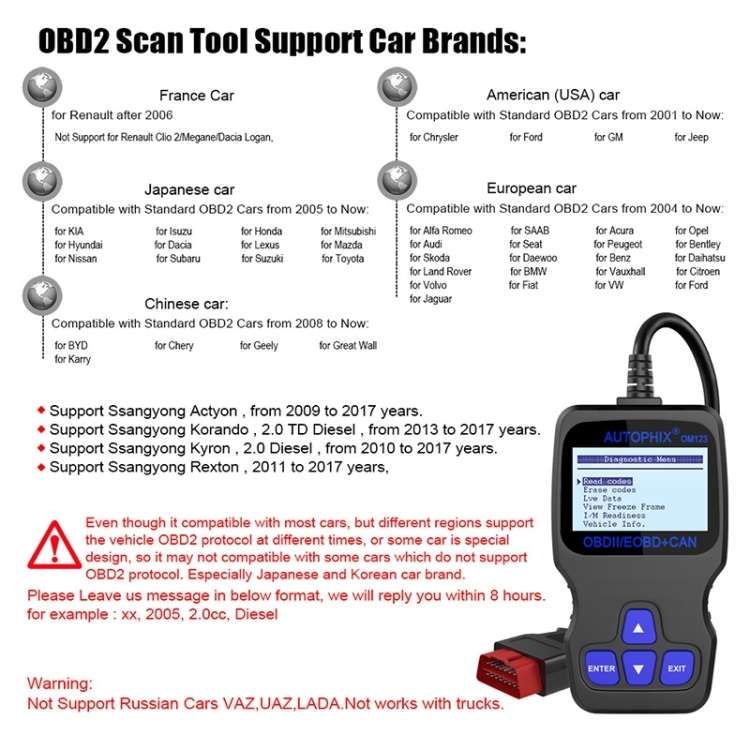 AUTOPHIX OM123 Car Portable OBD2 Scanner Car Diagnostic Tool OBD 2 Automotive Scanner EOBD Code R...