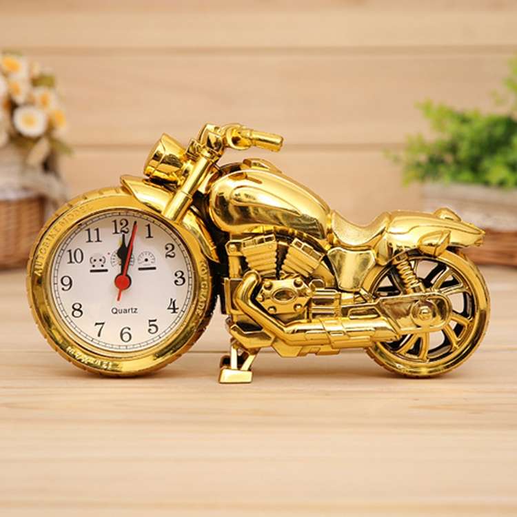 Cartoon Motorcycle Alarm Clock Bedroom Plastic Pointer Alarm Clock, Size: 23*13*6cm, Gold, Gold, ...